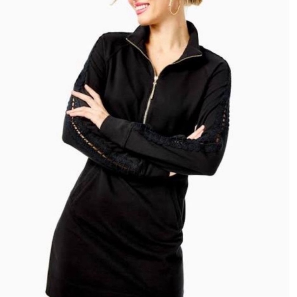 Lilly Pulitzer Skipper Black Popover Zip Dress.  Side pockets. Small. Like New.